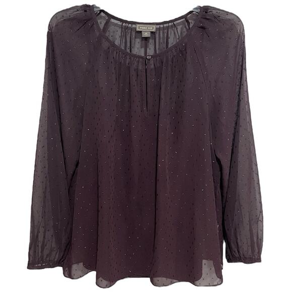 Point Sur J Crew Sheer Popover Glitter Dot Blouse Top Size Medium Purple Lined - Picture 1 of 7